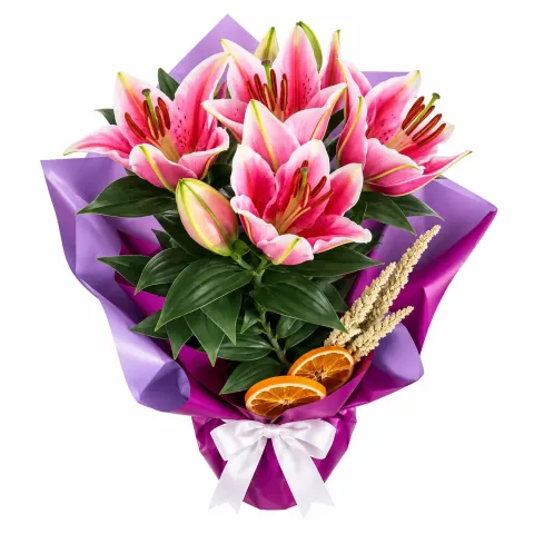 Mor Süslemeli Pembe Lilyum